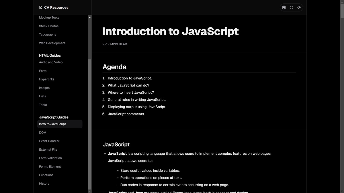 JavaScript Guides Page