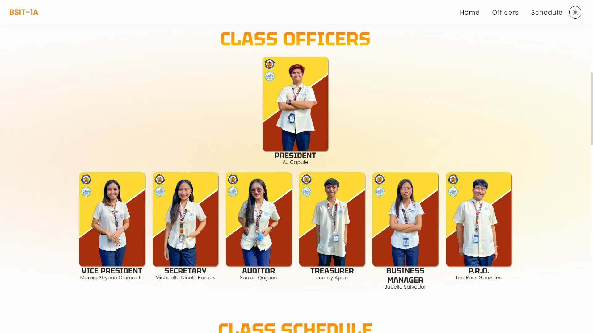 Class Officers page