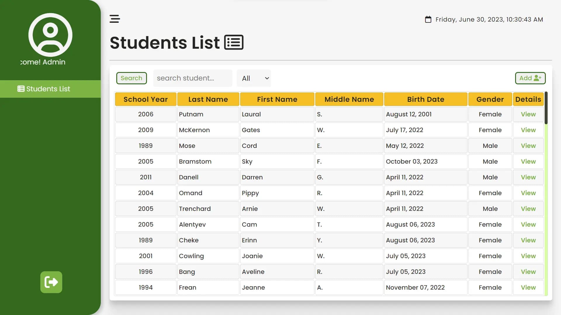 Students list